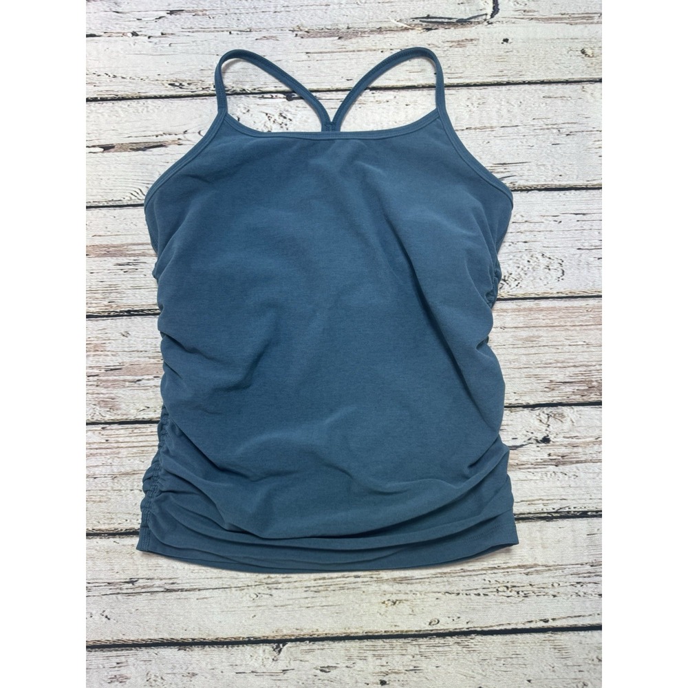 Beyond the Bump Ruched Teal Blue Spacedye Racerback Stretchy Tank Top Size M